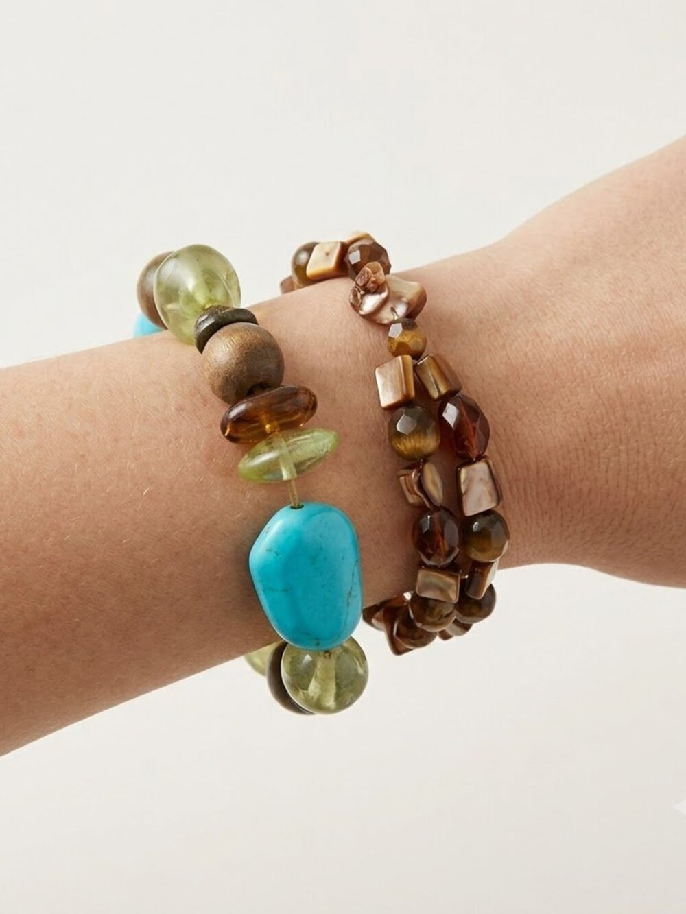 Multicolor Beaded Bracelet Set in brown tones